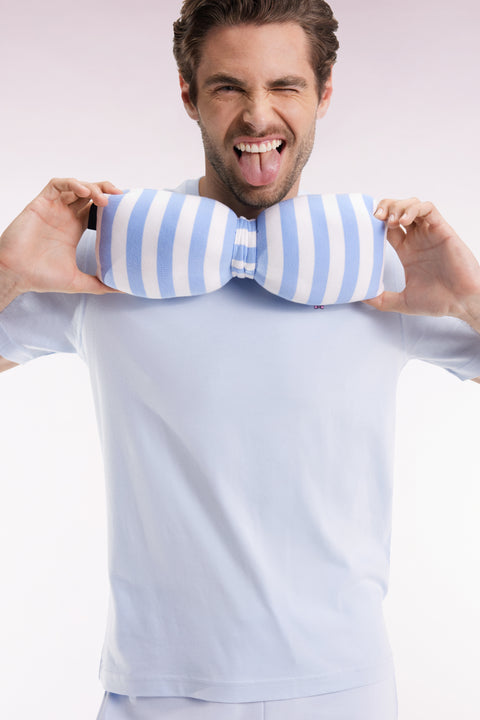 Short-sleeved T-shirt with embroidered back in sky Pima cotton - Image 1