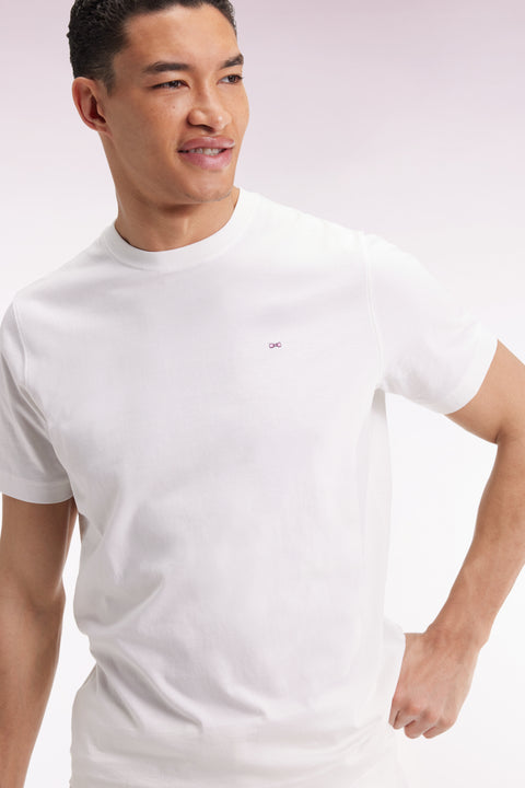 Short-sleeved T-shirt with embroidered back in ecru Pima cotton - Image 1