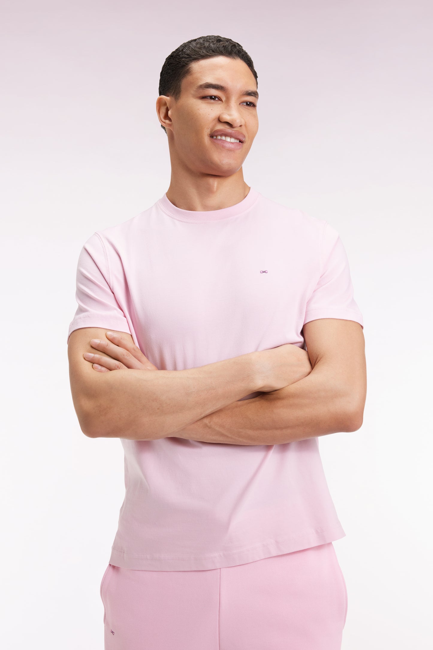 T-shirt à manches courtes broderie dos en coton Pima rose