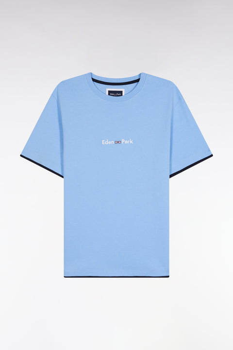 Eden Park embroidered short-sleeved T-shirt in sky cotton - Image 2