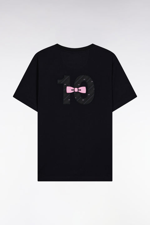 Short-sleeved black cotton T-shirt with embroidered back - Image 2