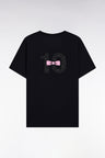 Short-sleeved black cotton T-shirt with embroidered back