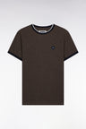 Short-sleeved T-shirt in brown stretch cotton, slim fit