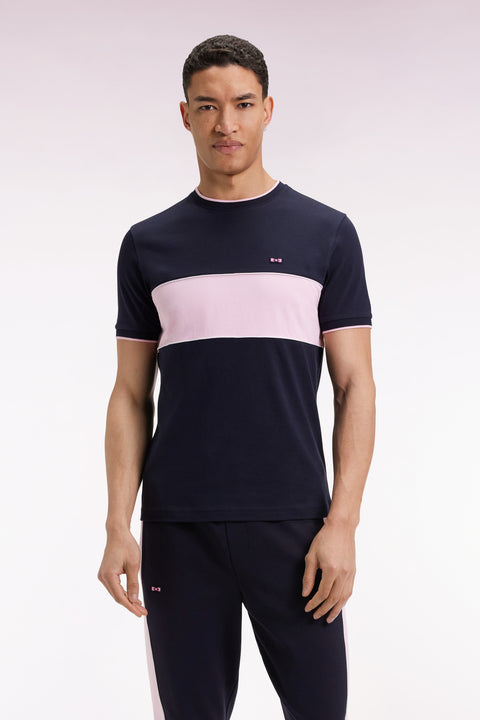 Two-tone short-sleeved T-shirt in navy and pink cotton - Image 3