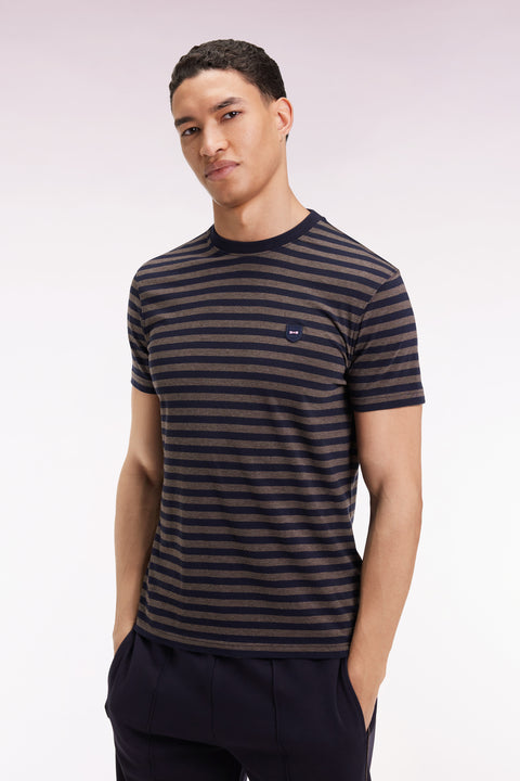 Short-sleeved T-shirt in navy striped cotton jersey - Image 3