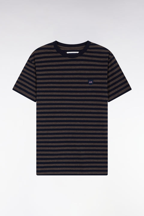Short-sleeved T-shirt in navy striped cotton jersey - Image 2