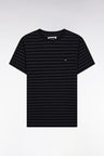 Short-sleeved T-shirt in black and grey striped cotton jersey