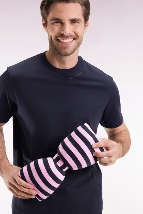 Short-sleeved navy cotton T-shirt with logo - Image 1