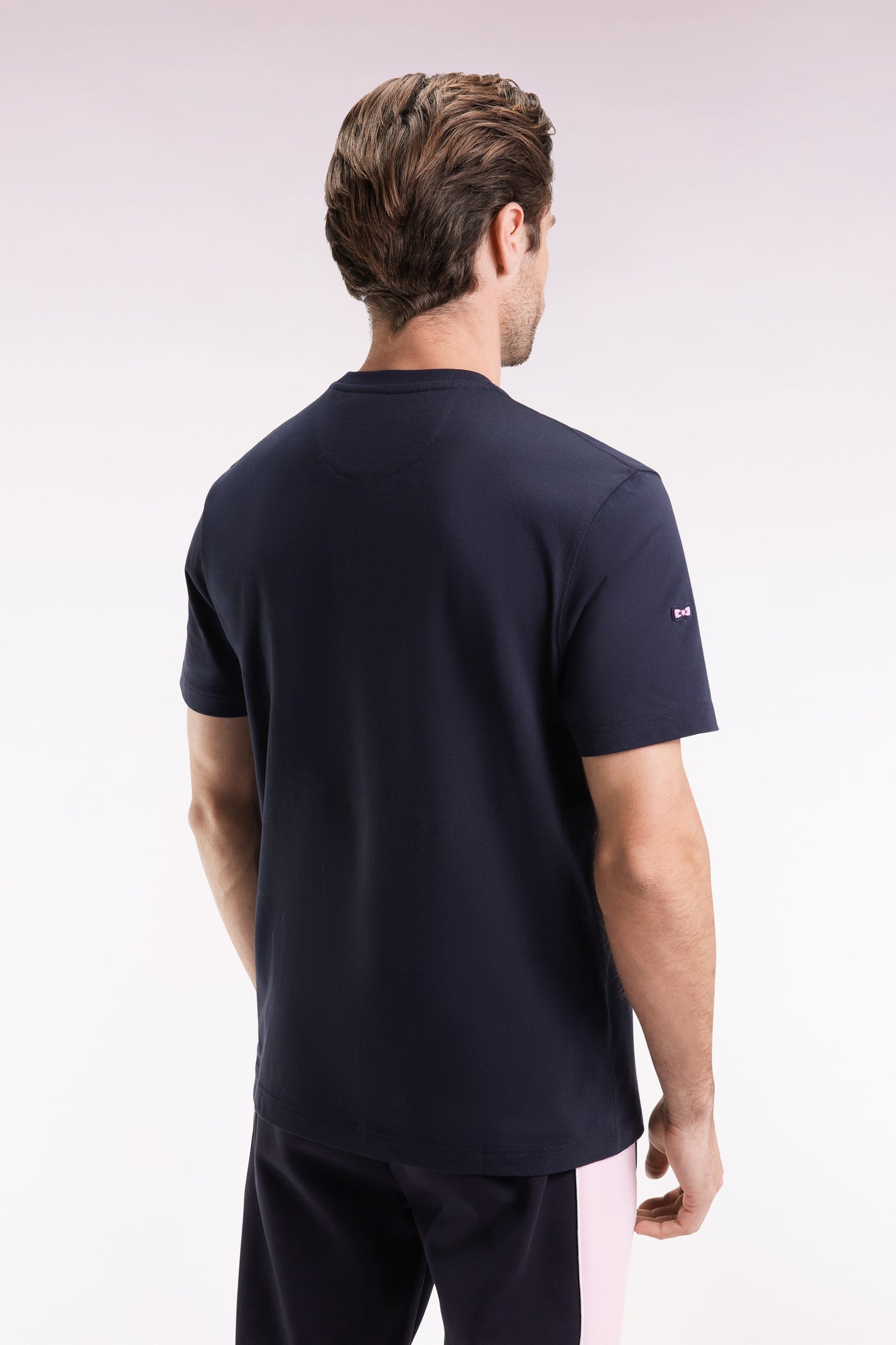 Short-sleeved navy cotton T-shirt with logo