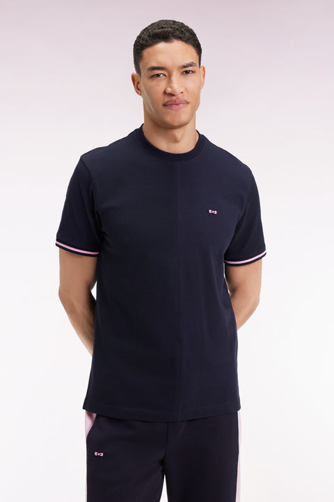 Relaxed fit round-neck T-shirt in navy cotton jersey - Image 3