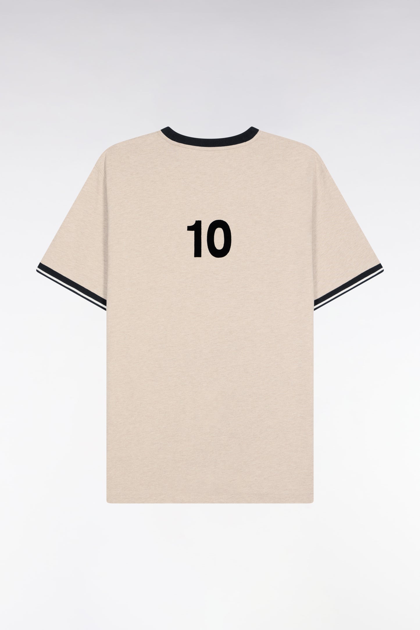 Beige and navy cotton short-sleeved T-shirt New Zealand