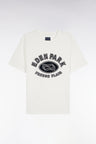 Short-sleeved T-shirt in white cotton with velvet-effect print