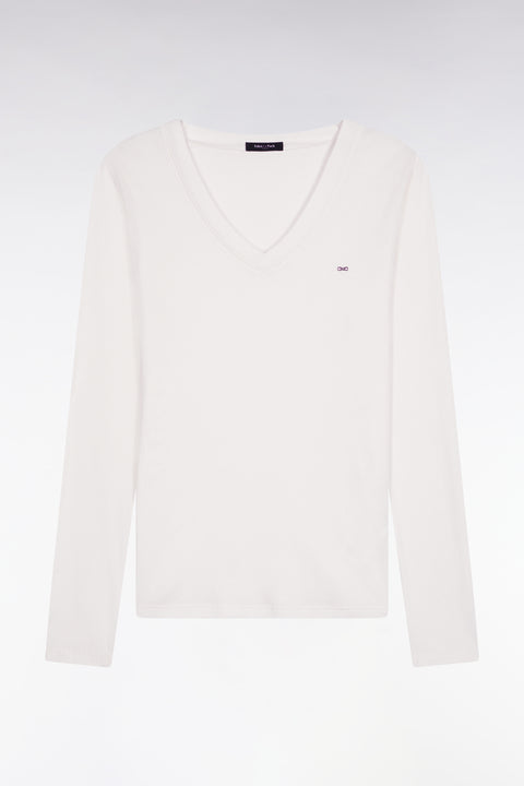 Long-sleeved T-shirt in white ribbed Pima cotton, slim fit - Image 2