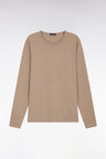Long-sleeved T-shirt in beige slub cotton
