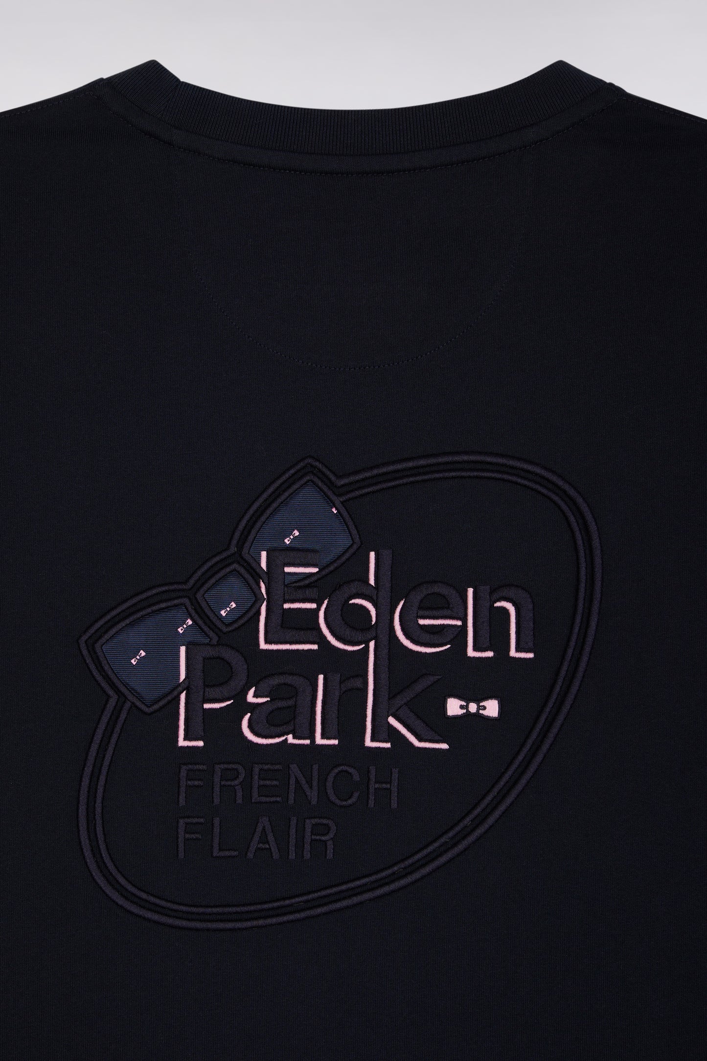 Long-sleeved T-shirt in pink colorblock navy cotton