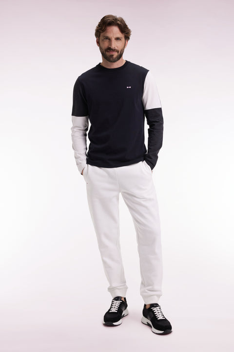 Black cotton colorblock white and grey long-sleeved T-shirt - Image 1