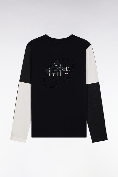 Black cotton colorblock white and grey long-sleeved T-shirt - Image 2