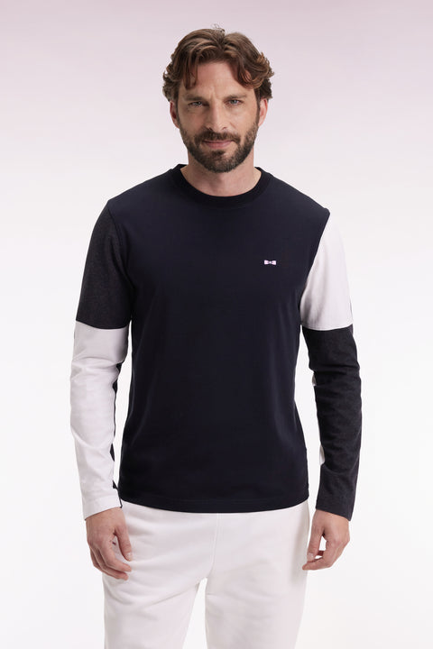 Black cotton colorblock white and grey long-sleeved T-shirt - Image 3