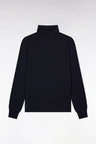 Long-sleeved turtleneck T-shirt in navy stretch cotton