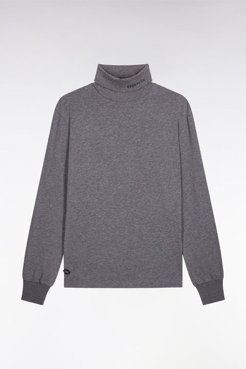 Long-sleeved turtleneck T-shirt in grey stretch cotton - Image 2