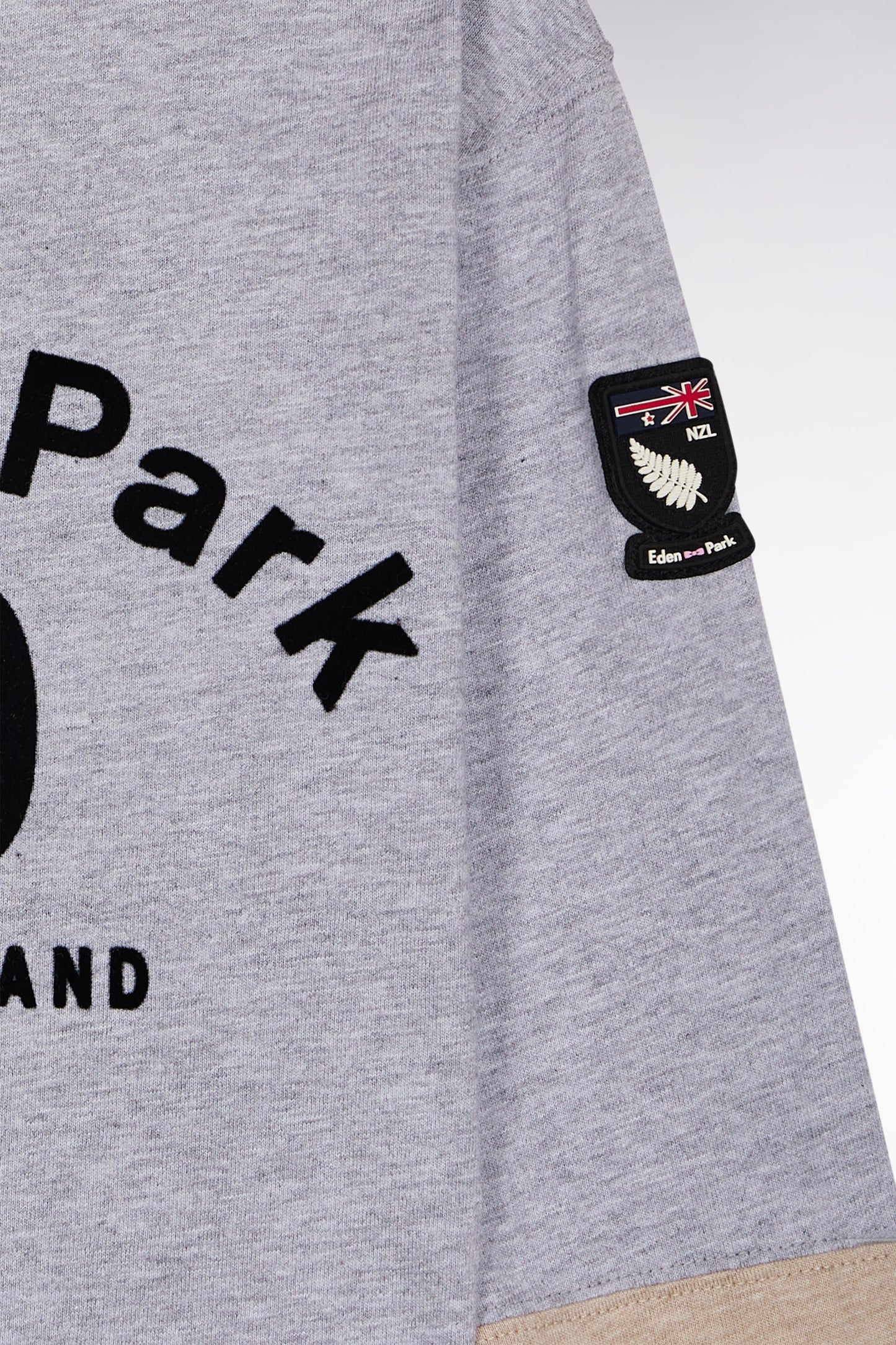 Long-sleeved T-shirt in two-tone grey and beige cotton, straight cut