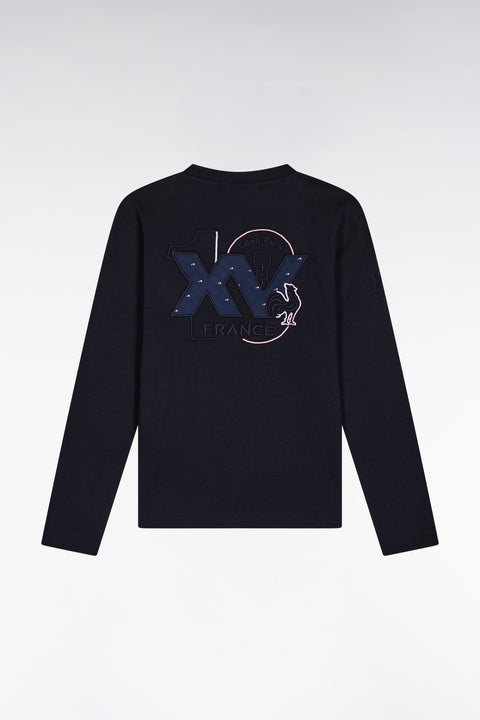 XV de France long-sleeved T-shirt in straight-cut navy cotton - Image 1