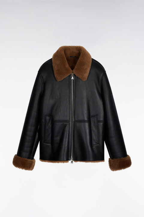 Black woolly jacket with brown collar - Image 2