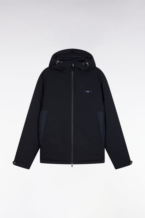 Mixed navy nylon windbreaker with integrated hood - Image 2