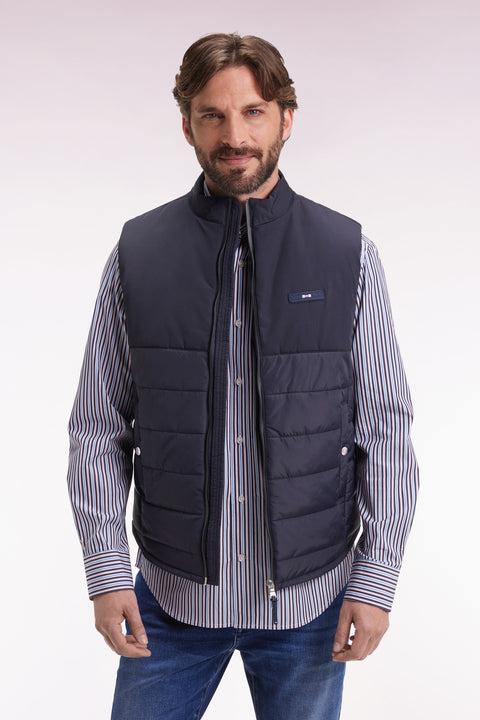 Navy two-material sleeveless down jacket - Image 3