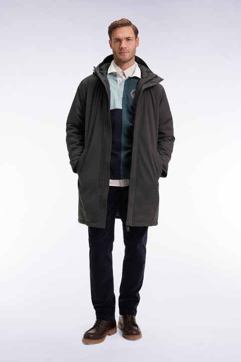 Long khaki nylon parka with integrated hood - Image 3