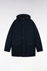 Short parka in navy nylon with patch pockets