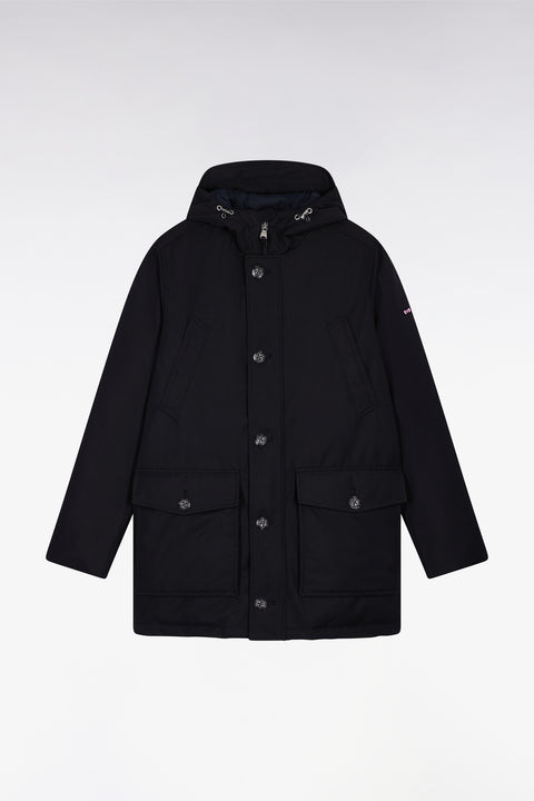 Short parka in black nylon with patch pockets - Image 2