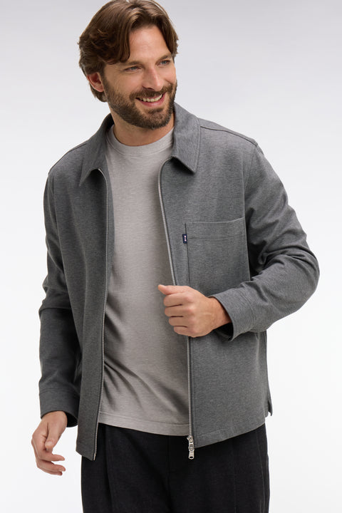 Surchemise zippée en coton gris chiné - Image 1