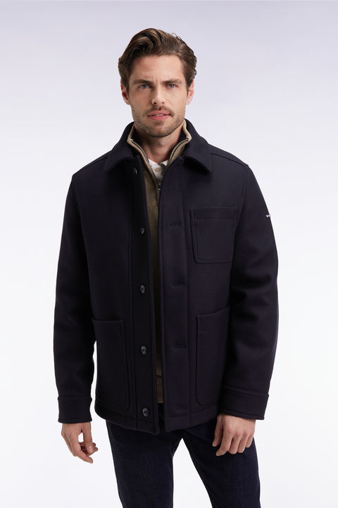 Navy wool twill overshirt with patch pockets - Image 3