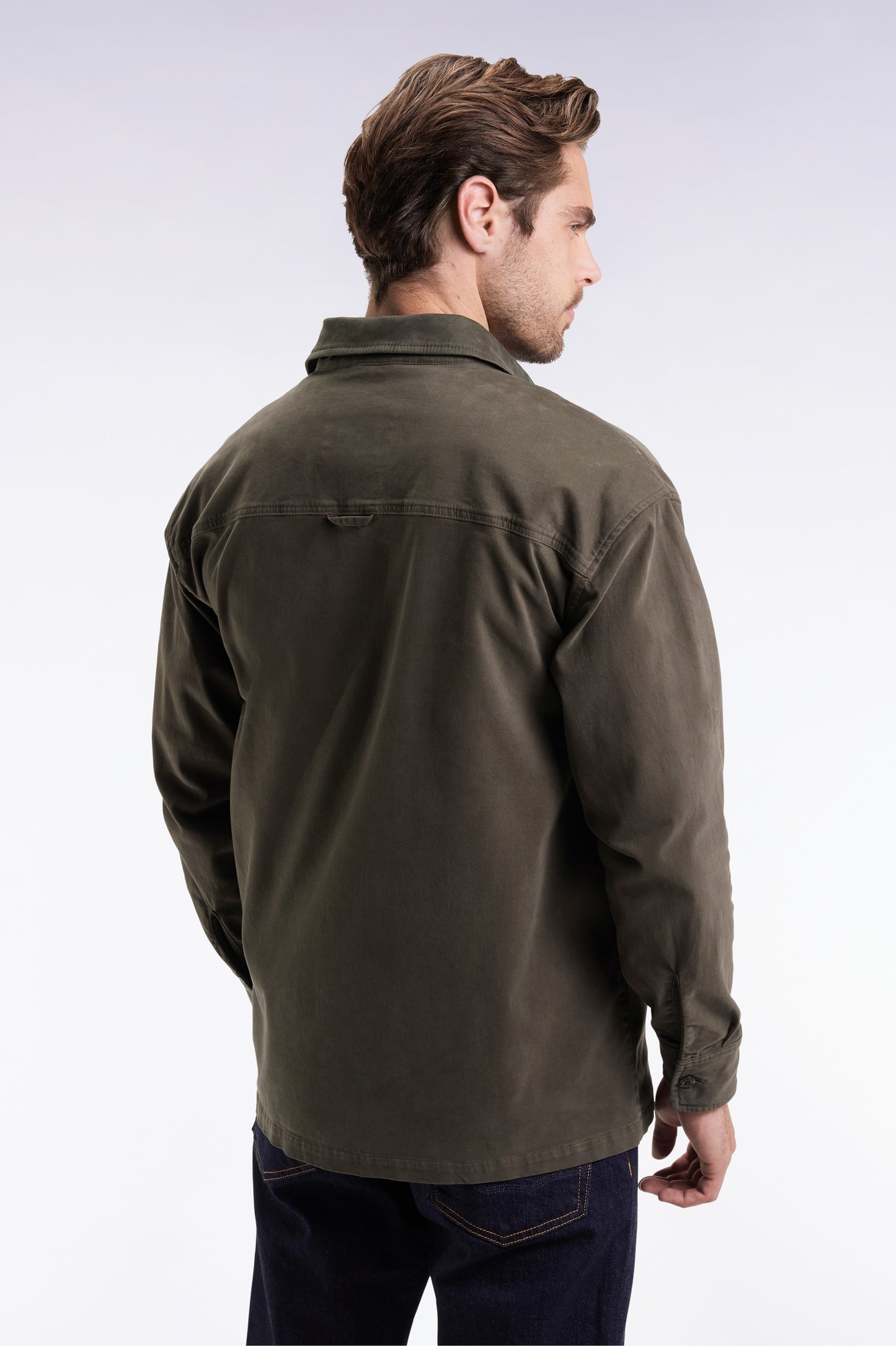 Surchemise en twill de coton stretch kaki à poches plaquées