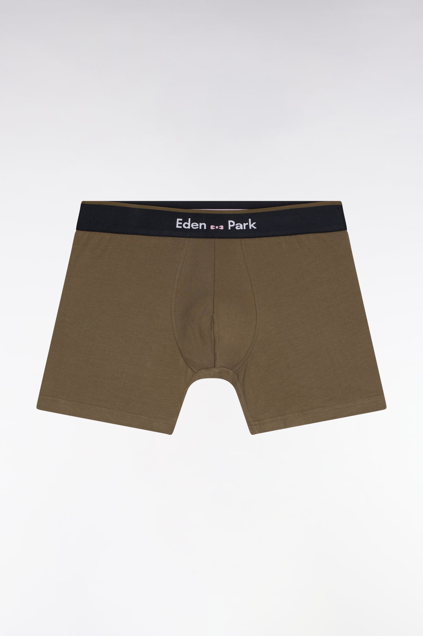 Boxer shorts in khaki cotton jersey with contrasting stripes