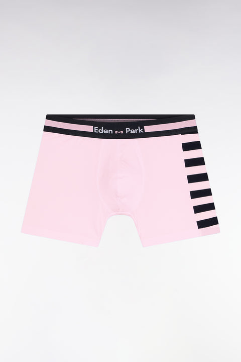 Pink cotton jersey boxer shorts with striped detail - Image 1