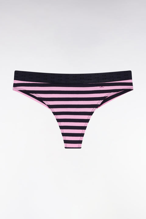 Navy and pink striped stretch jersey thong panties - Image 1
