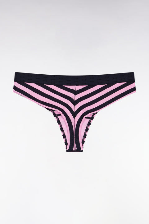 Navy and pink striped stretch jersey thong panties - Image 2