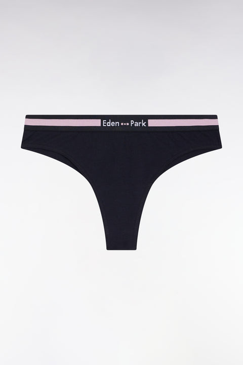 Navy stretch jersey thong with logo - Image 1