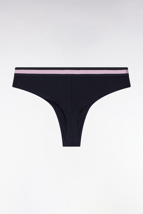 Navy stretch jersey thong with logo - Image 2