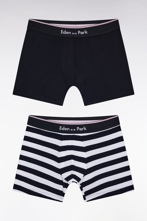Set of two boxer shorts in navy and white stretch cotton jersey - Image 1