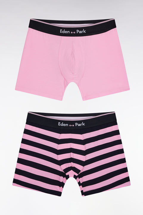 Set of two boxer shorts in navy and pink stretch cotton jersey - Image 1