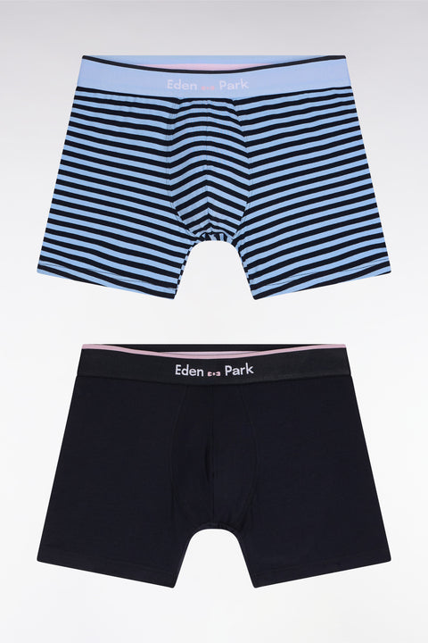 Set of two navy and sky stretch cotton jersey boxer shorts - Image 1