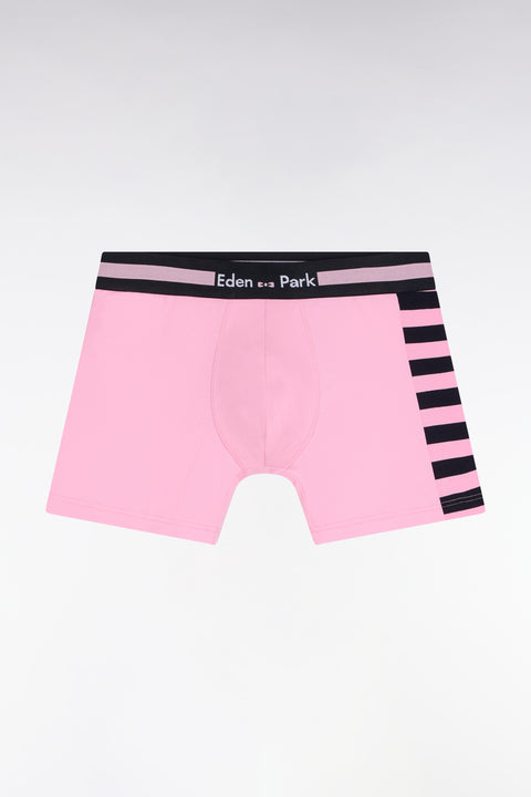Set of two pink and navy striped stretch cotton jersey boxer shorts - Image 2