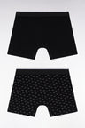 Set of two boxer shorts in plain stretch cotton jersey with black micro-patterns