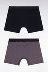 Set of two boxer shorts in plain stretch cotton jersey with navy and pink micro-patterns