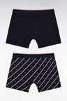 Set of two boxer shorts in plain stretch cotton jersey with navy micropatterns