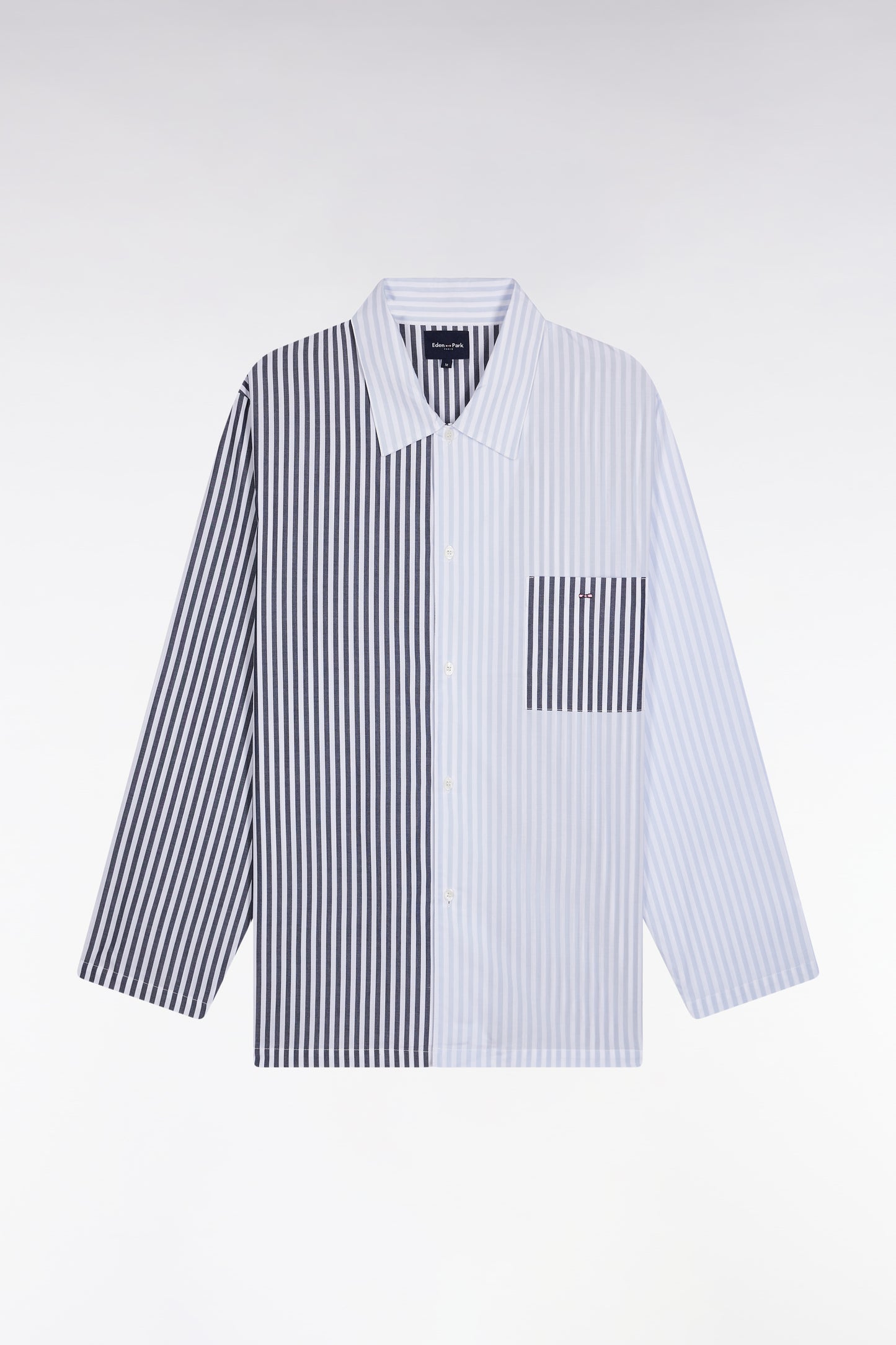Long striped pyjamas in light blue cotton poplin