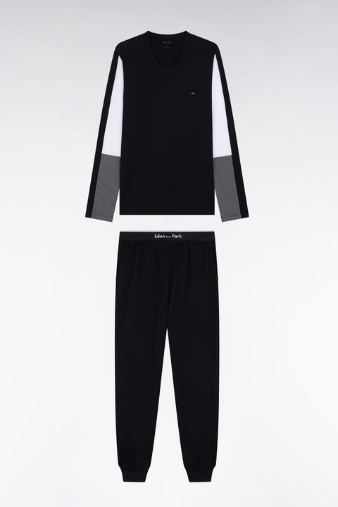 Long pyjamas in grey colorblock cotton jersey - A SHOOTER - Image 1